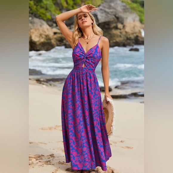 Cupshe Vibrant Blue and Pink Maxi Dress - Picture 1 of 6